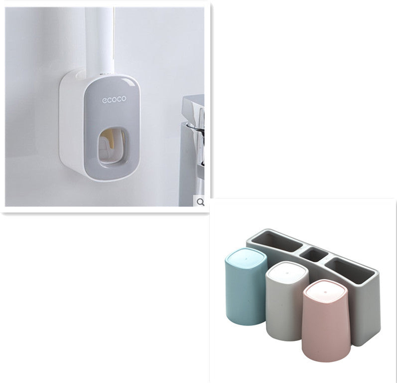 Wall Mounted Automatic Toothpaste Dispenser and Toothbrush Holder Bathroom Set