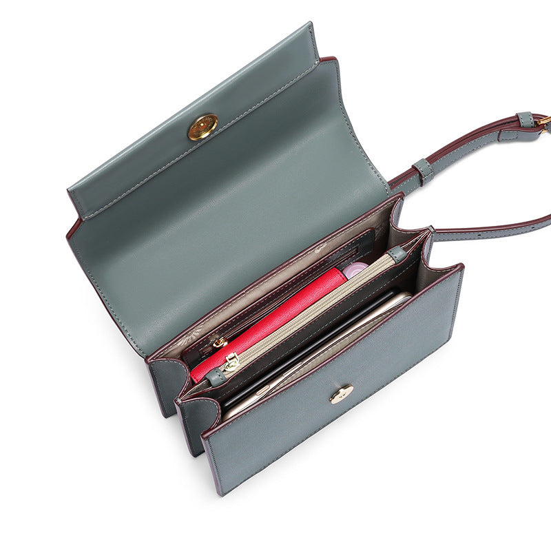 Women’s Leather Shoulder Bag – Small Square Messenger Bag with Two-Layer Cowhide