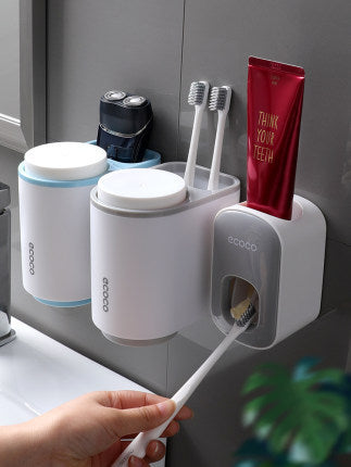 Wall Mounted Automatic Toothpaste Dispenser and Toothbrush Holder Bathroom Set