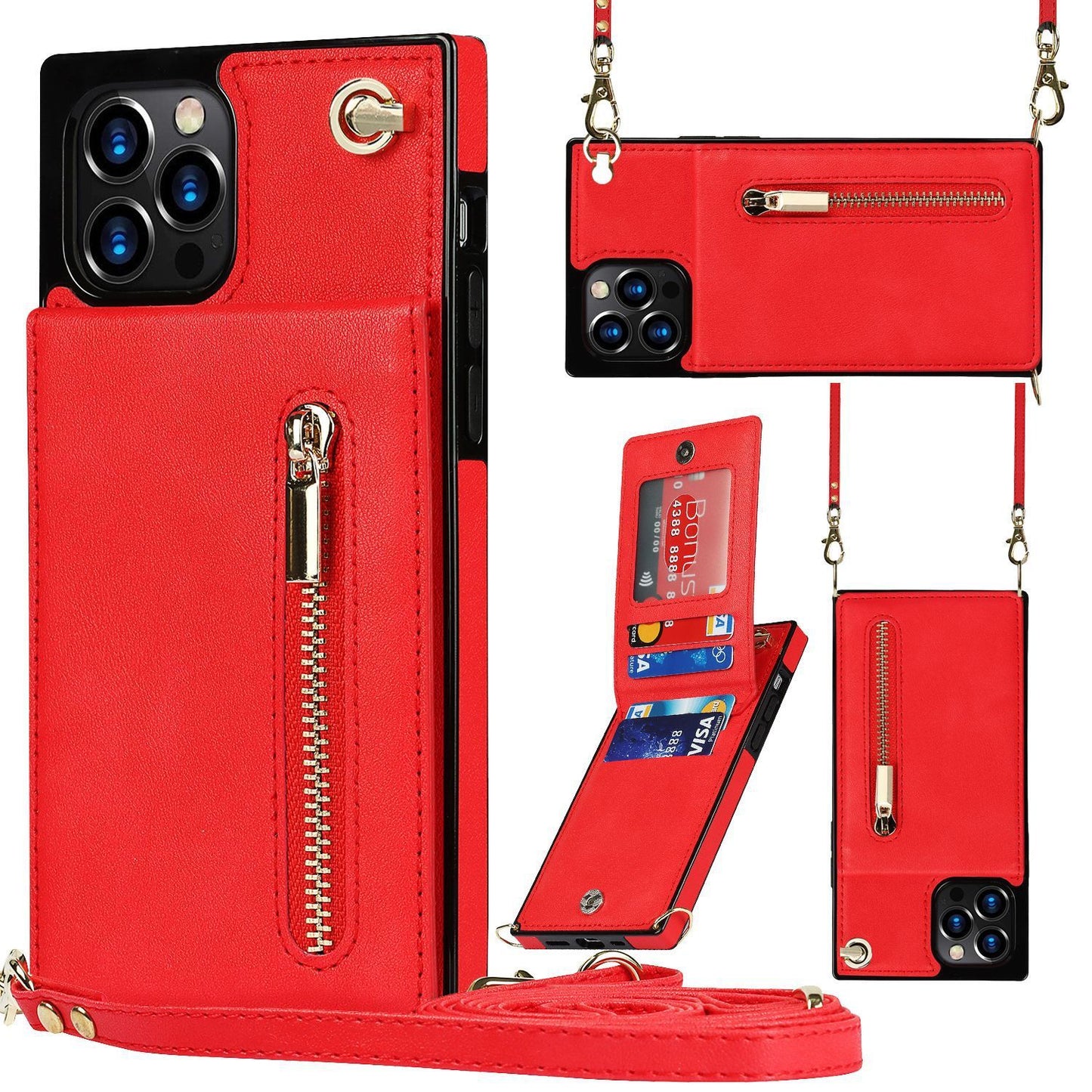 iPhone XR Crossbody iPhone Case – TPU Leather Wallet, Shockproof, Magnetic & Anti-Fall Cover