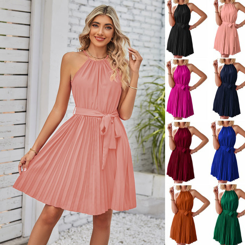 Halter Strapless Pleated Summer Beach Dress for Women