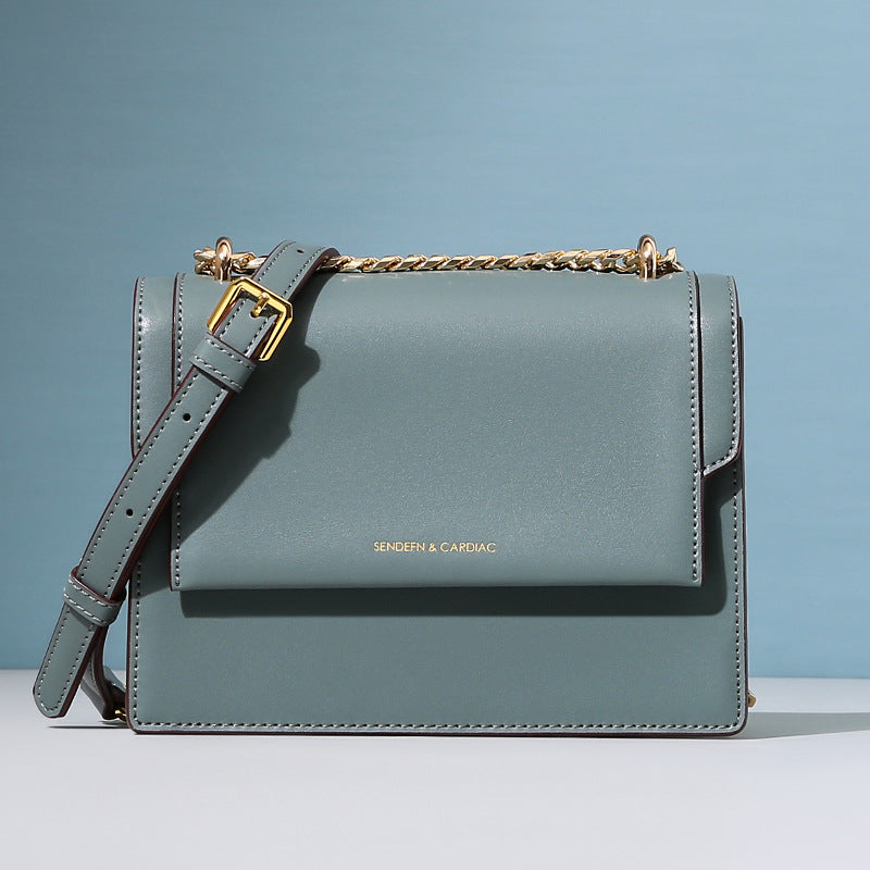 Women’s Leather Shoulder Bag – Small Square Messenger Bag with Two-Layer Cowhide