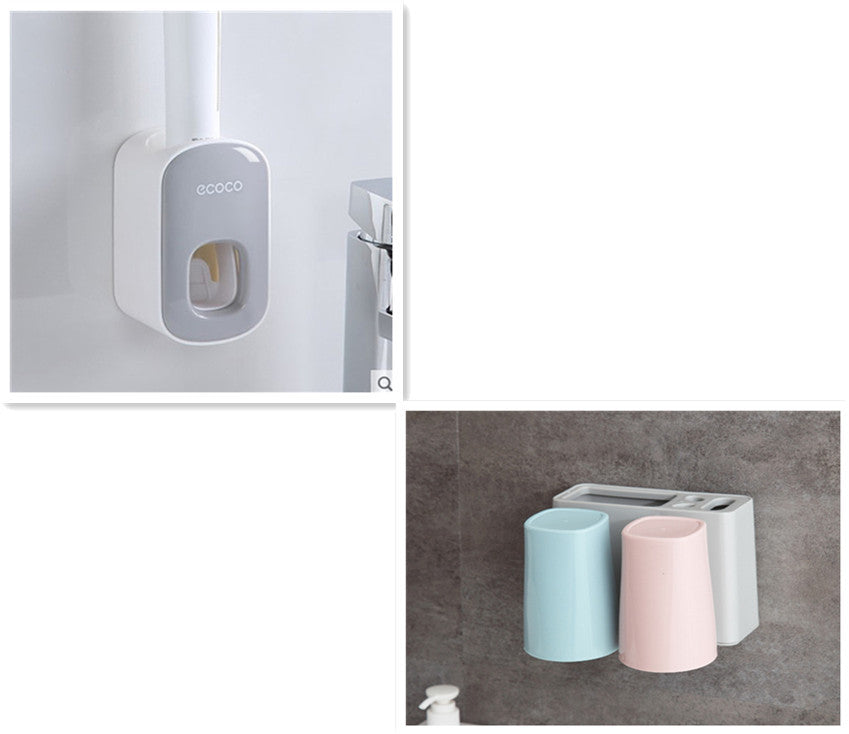 Wall Mounted Automatic Toothpaste Dispenser and Toothbrush Holder Bathroom Set