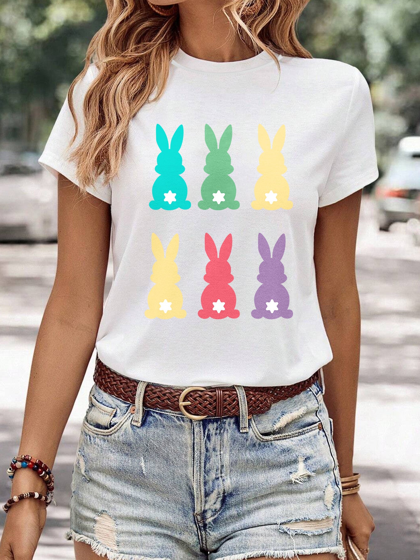 Women's Minimalist Printed Casual Round Neck Short Sleeved Shirt