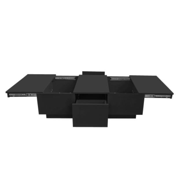 Modern Black Gloss Coffee Table – Double Drawers with Hidden Storage, 100×50×31 cm