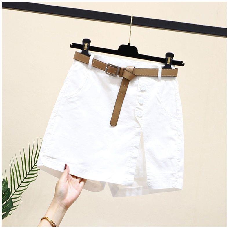 Women's Cotton Shorts – High Waist, Belted, Buttoned Front