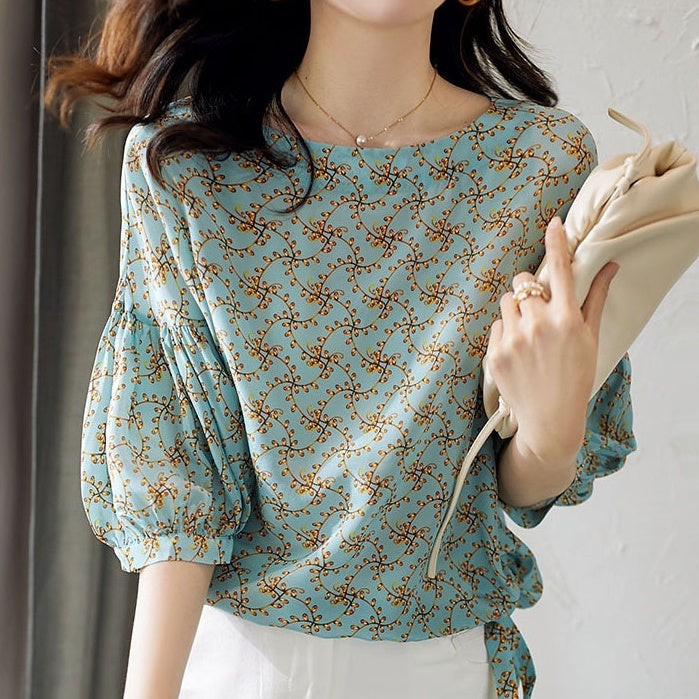 Women's Cropped Lantern Sleeve Floral Top/ blouse