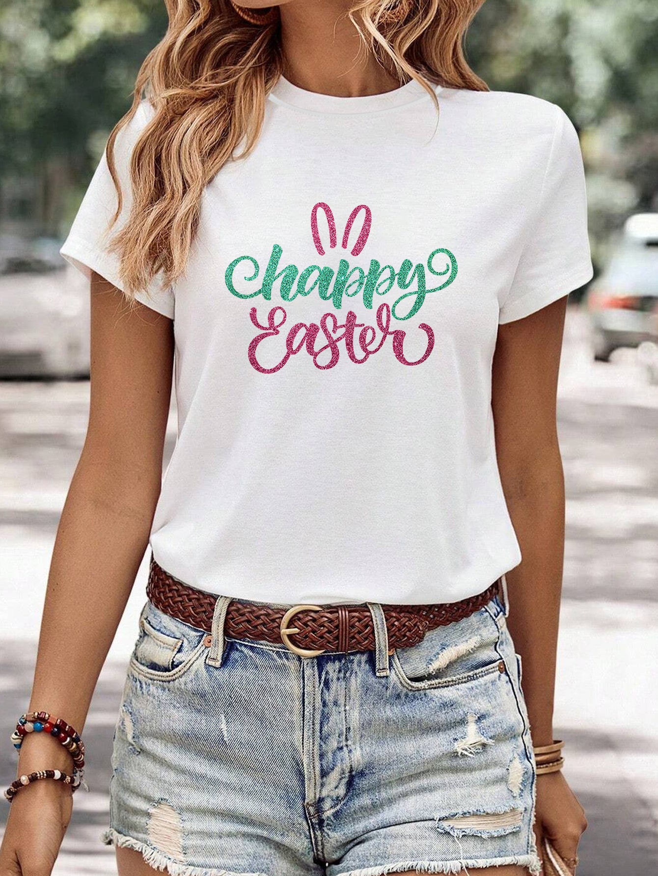 Women's Minimalist Printed Casual Round Neck Short Sleeved Shirt