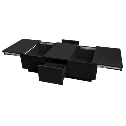 Modern Black Gloss Coffee Table – Double Drawers with Hidden Storage, 100×50×31 cm