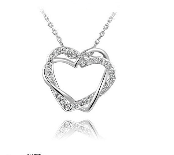 Elegant Double Heart Diamond Jewelry Set – Personalized Necklace & Earrings