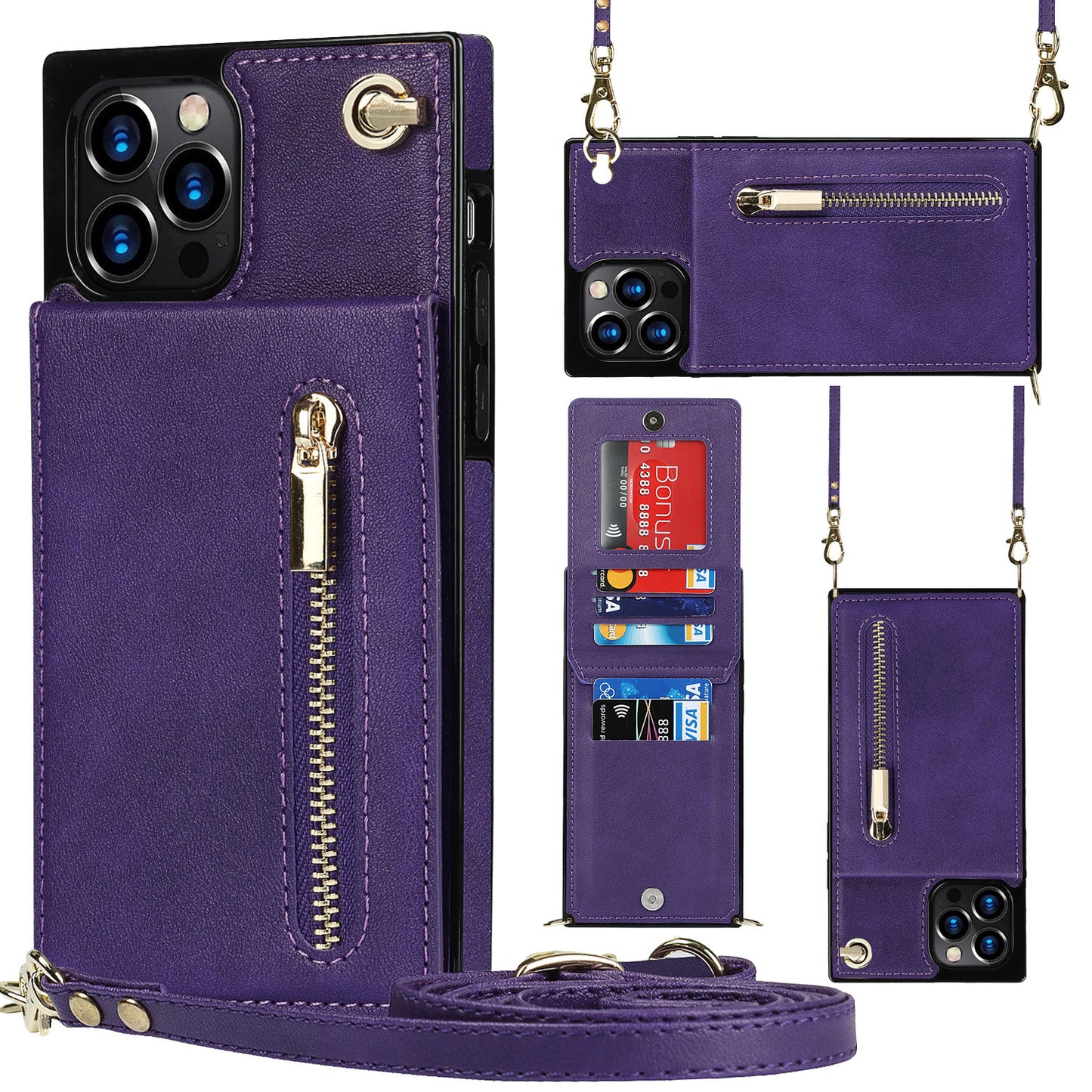 Samsung Phone Case Crossbody – PU Leather Zipper Back Cover for S22, S21, S20, Note & More
