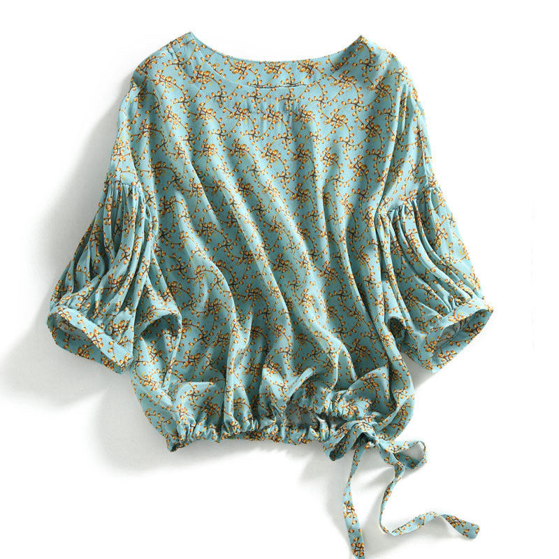 Women's Cropped Lantern Sleeve Floral Top/ blouse