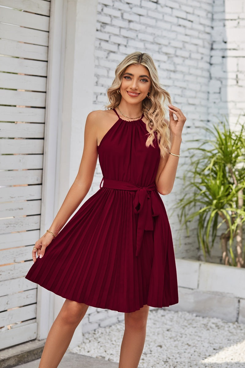 Halter Strapless Pleated Summer Beach Dress for Women