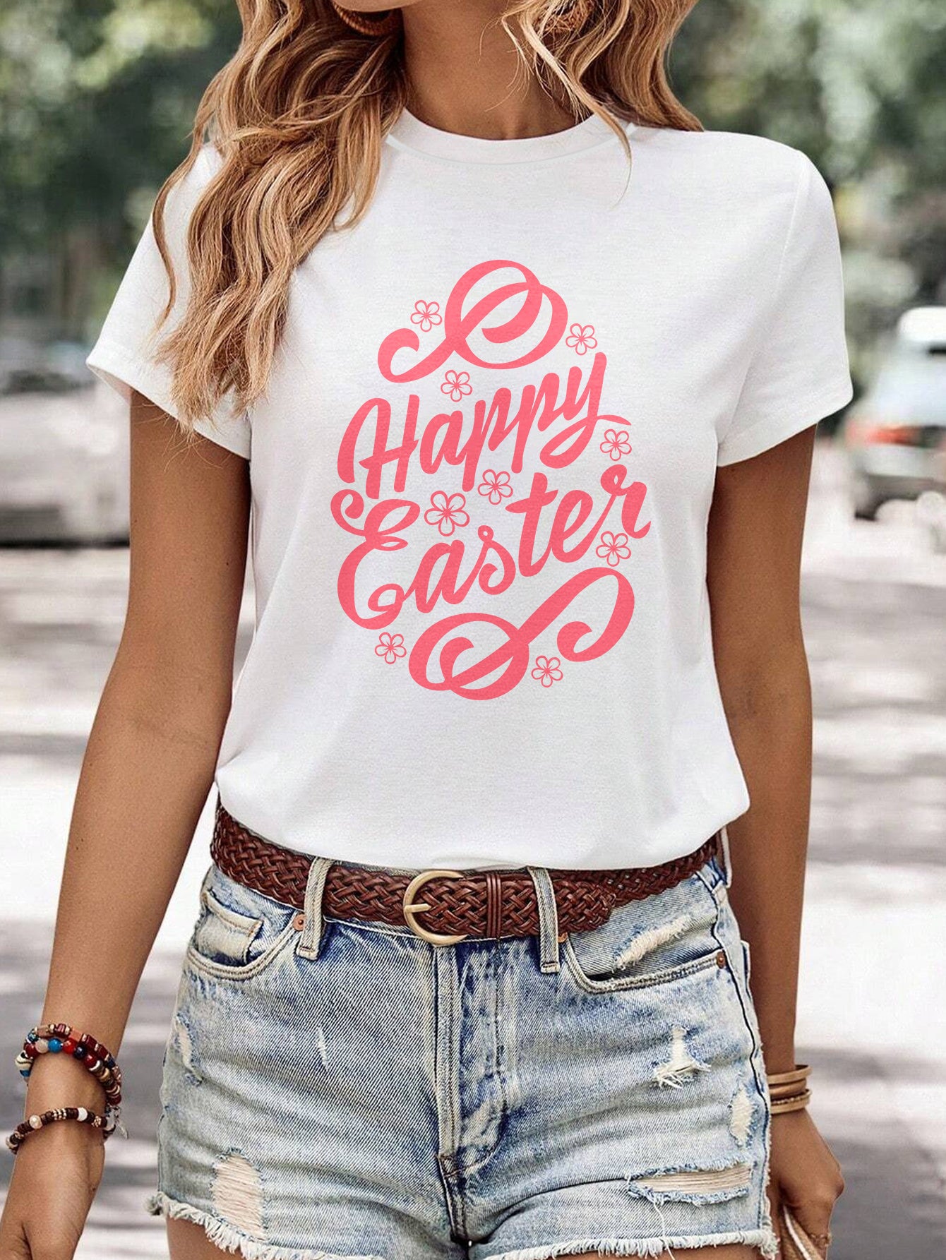 Women's Minimalist Printed Casual Round Neck Short Sleeved Shirt