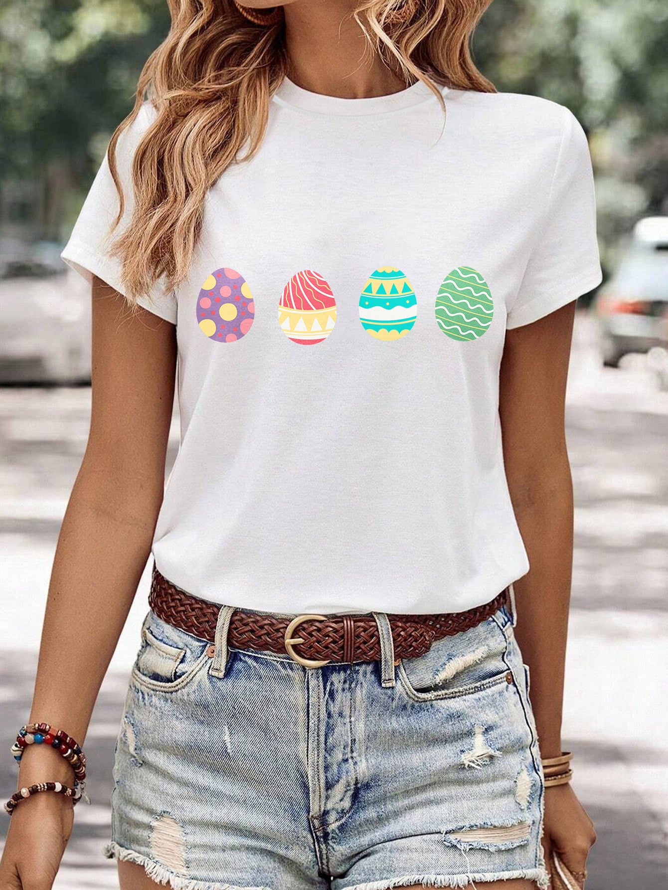 Women's Minimalist Printed Casual Round Neck Short Sleeved Shirt