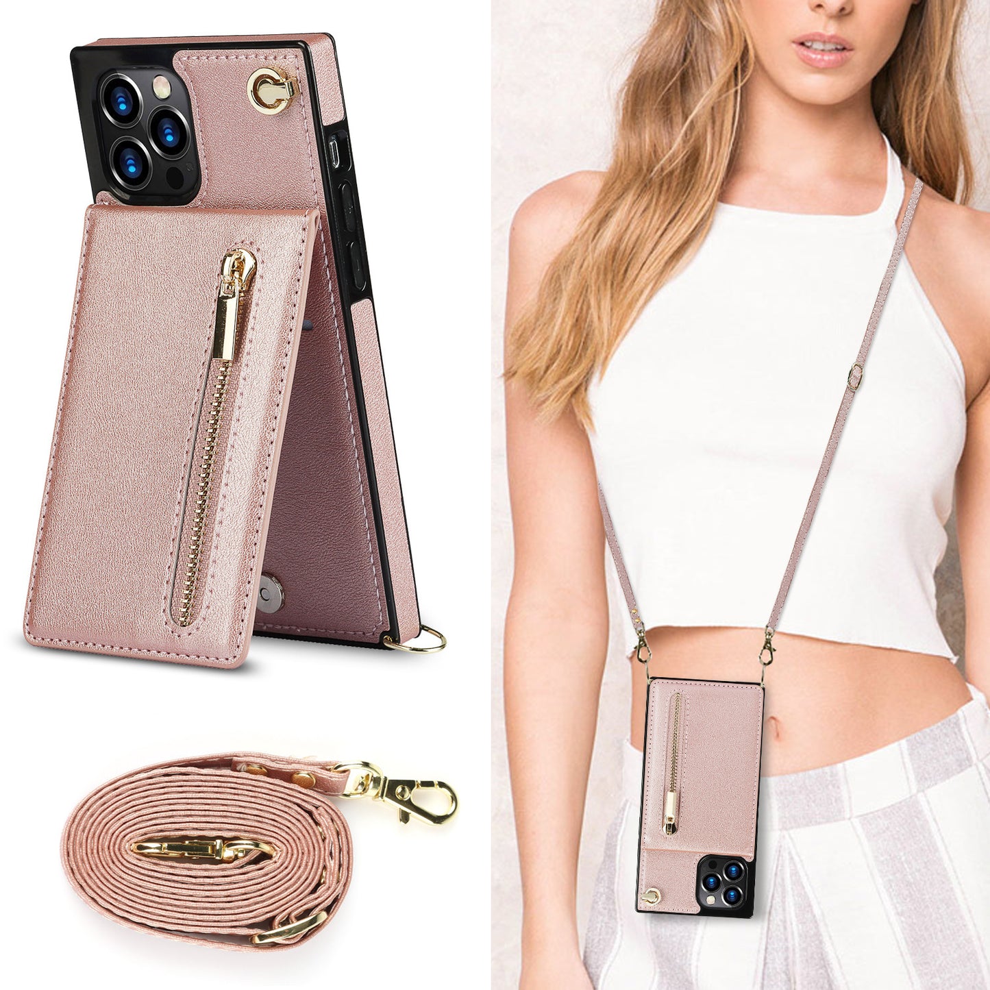 Samsung Phone Case Crossbody – PU Leather Zipper Back Cover for S22, S21, S20, Note & More