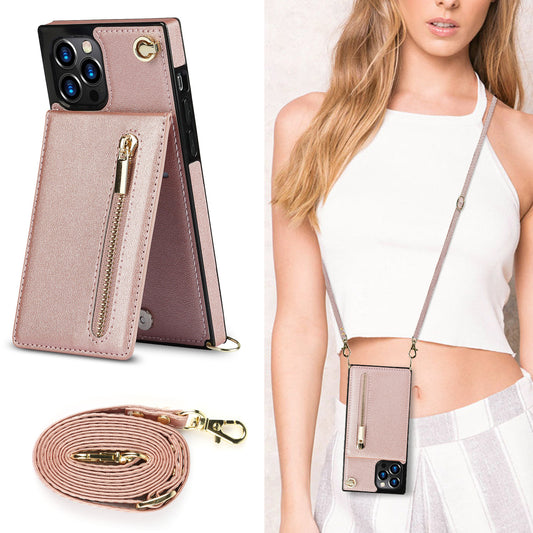 Samsung Phone Case Crossbody – PU Leather Zipper Back Cover for S22, S21, S20, Note & More