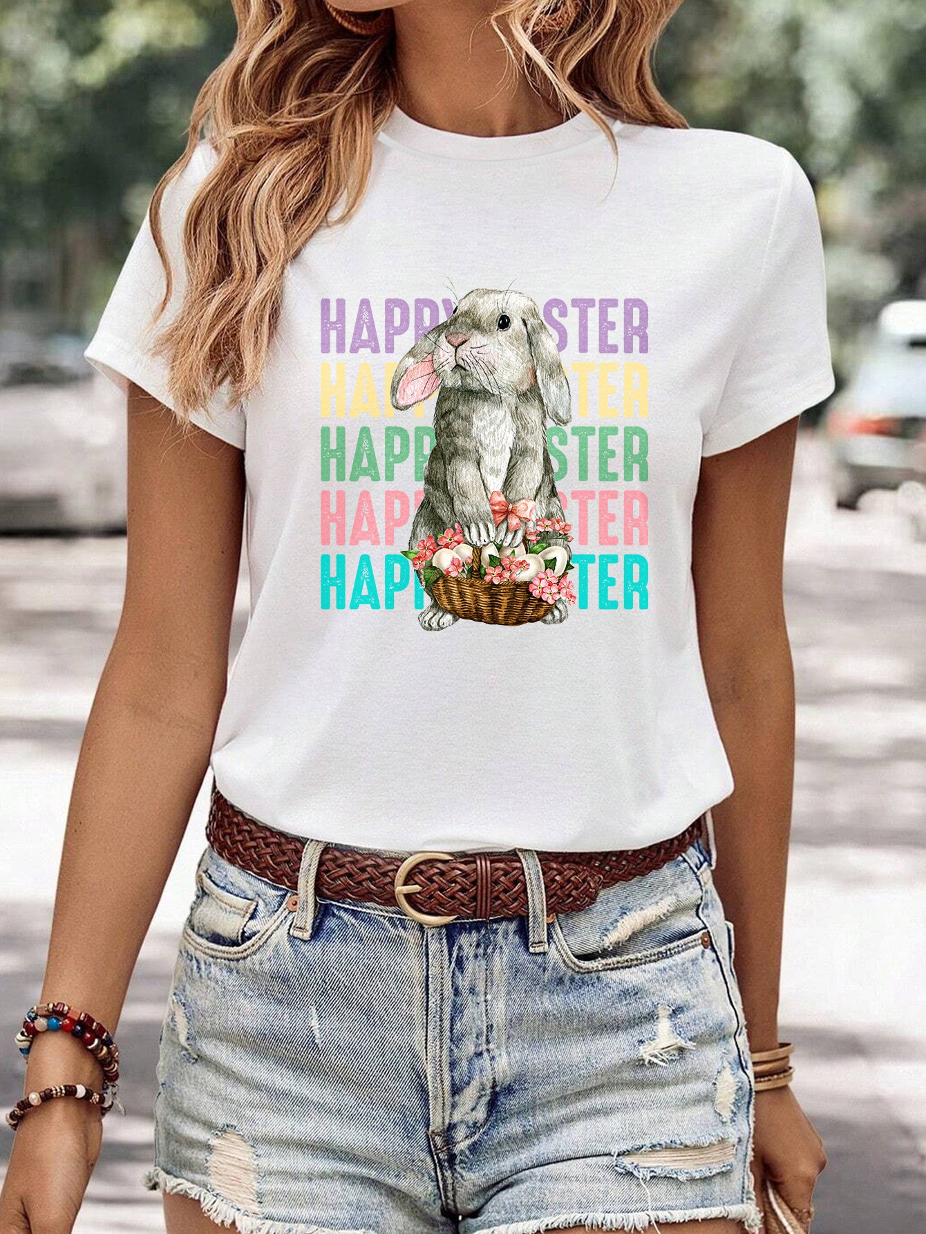 Women's Minimalist Printed Casual Round Neck Short Sleeved Shirt