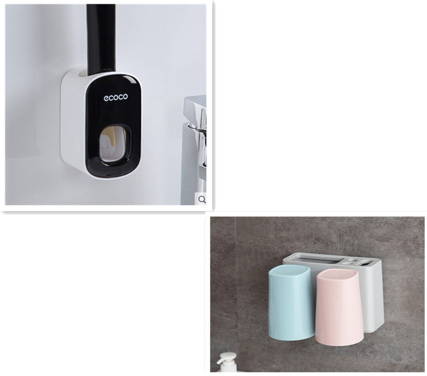 Wall Mounted Automatic Toothpaste Dispenser and Toothbrush Holder Bathroom Set