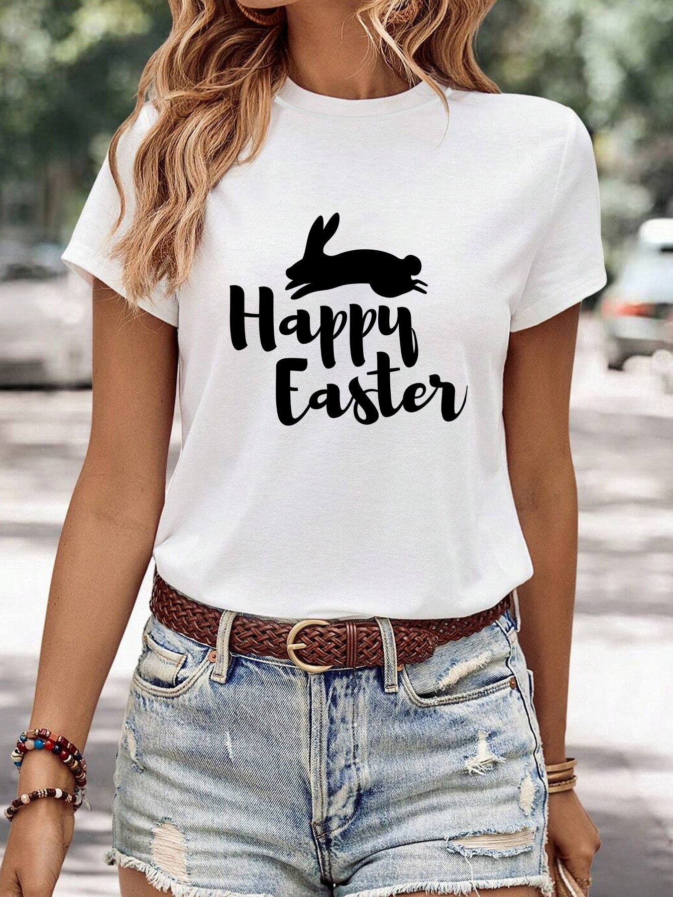 Women's Minimalist Printed Casual Round Neck Short Sleeved Shirt