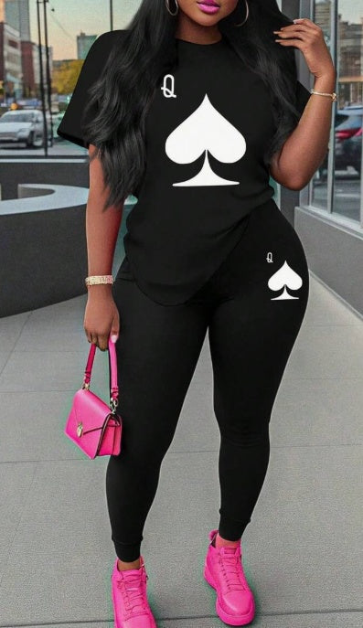 Printed Round Neck T-Shirt & Leggings Set for Women"