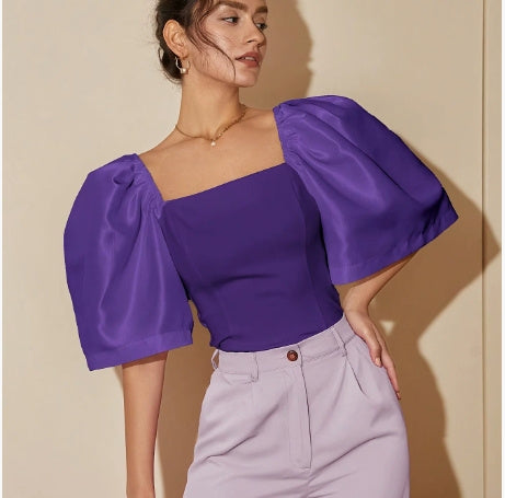 Women's Retro Lantern Sleeve Square Collar Elegant Top