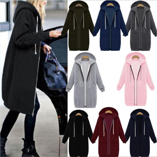 Women’s Hooded Long Sleeve Fleece Jacket – Casual  Autumn /Winter Coat, High Quality✓