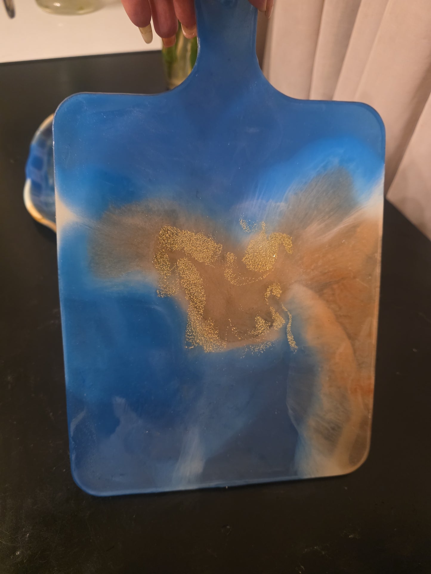 Ocean Blue & Gold Resin Set – Serving Board & Oval Bowl