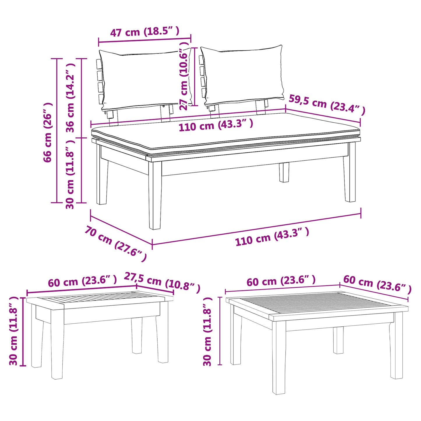 5 Piece Garden Dining Set Solid Wood Teak, vidaXL 2 Piece Garden Bench Set Solid Wood Teak, vidaXL Garden Table 60x60x30 cm Solid Wood Teak