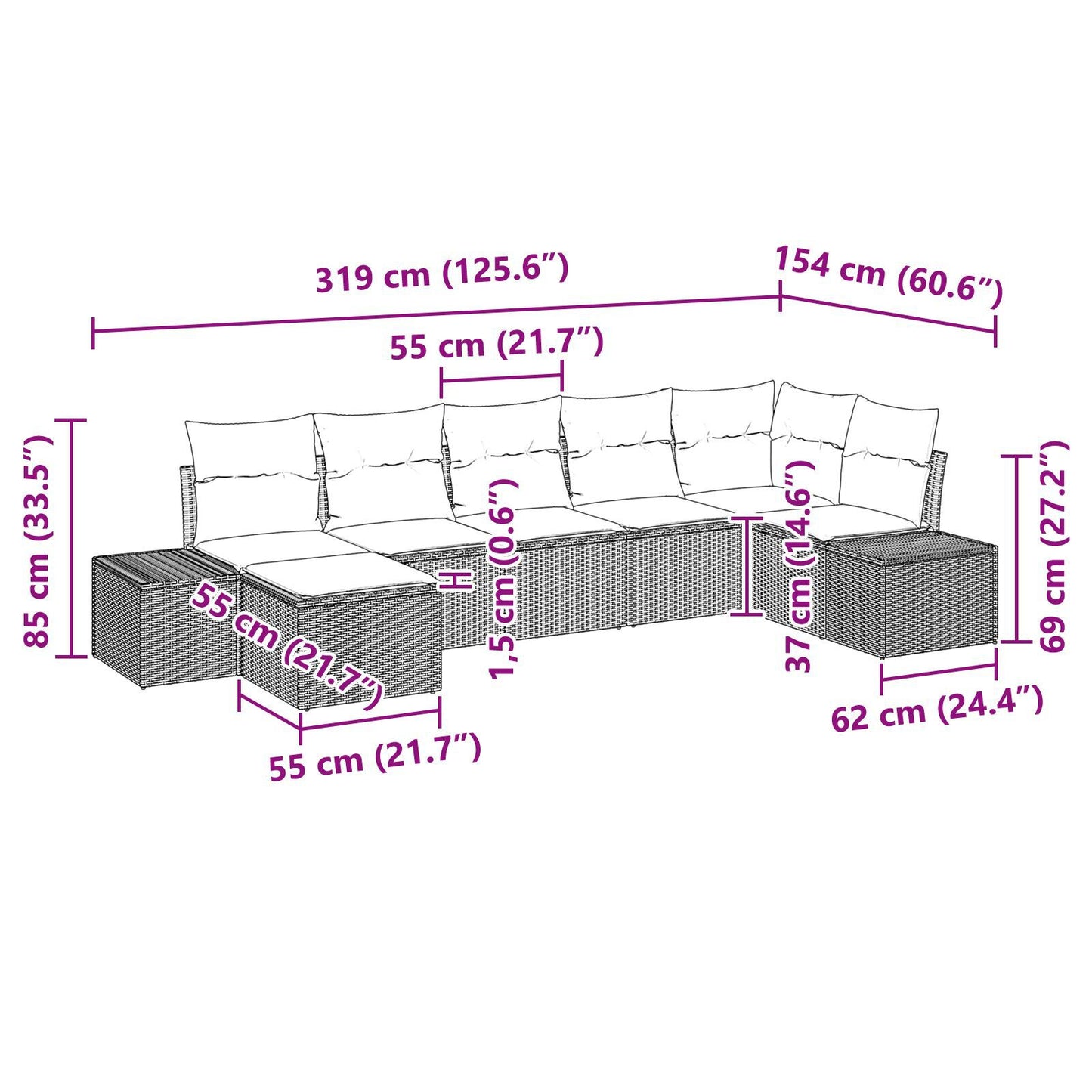 7 Piece Garden Sofa Set with Cushions Light Grey Poly Rattan
