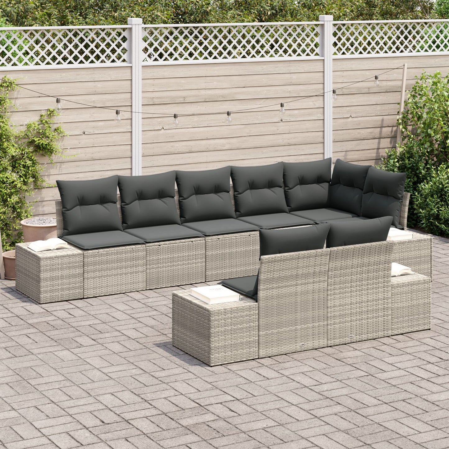 8 Piece Garden Sofa Set with Cushions Light Grey Poly Rattan