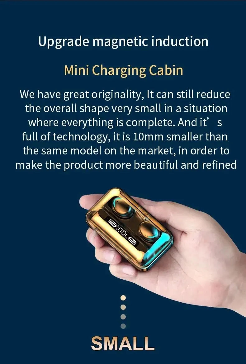 F9 Wireless Bluetooth Earbuds with Charging Case – Waterproof, LED Display