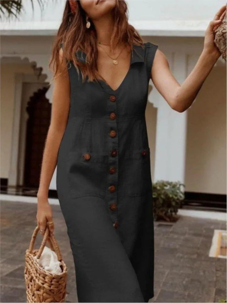 Women’s Sleeveless Beach Dress – Loose Fit, Casual Holiday Style