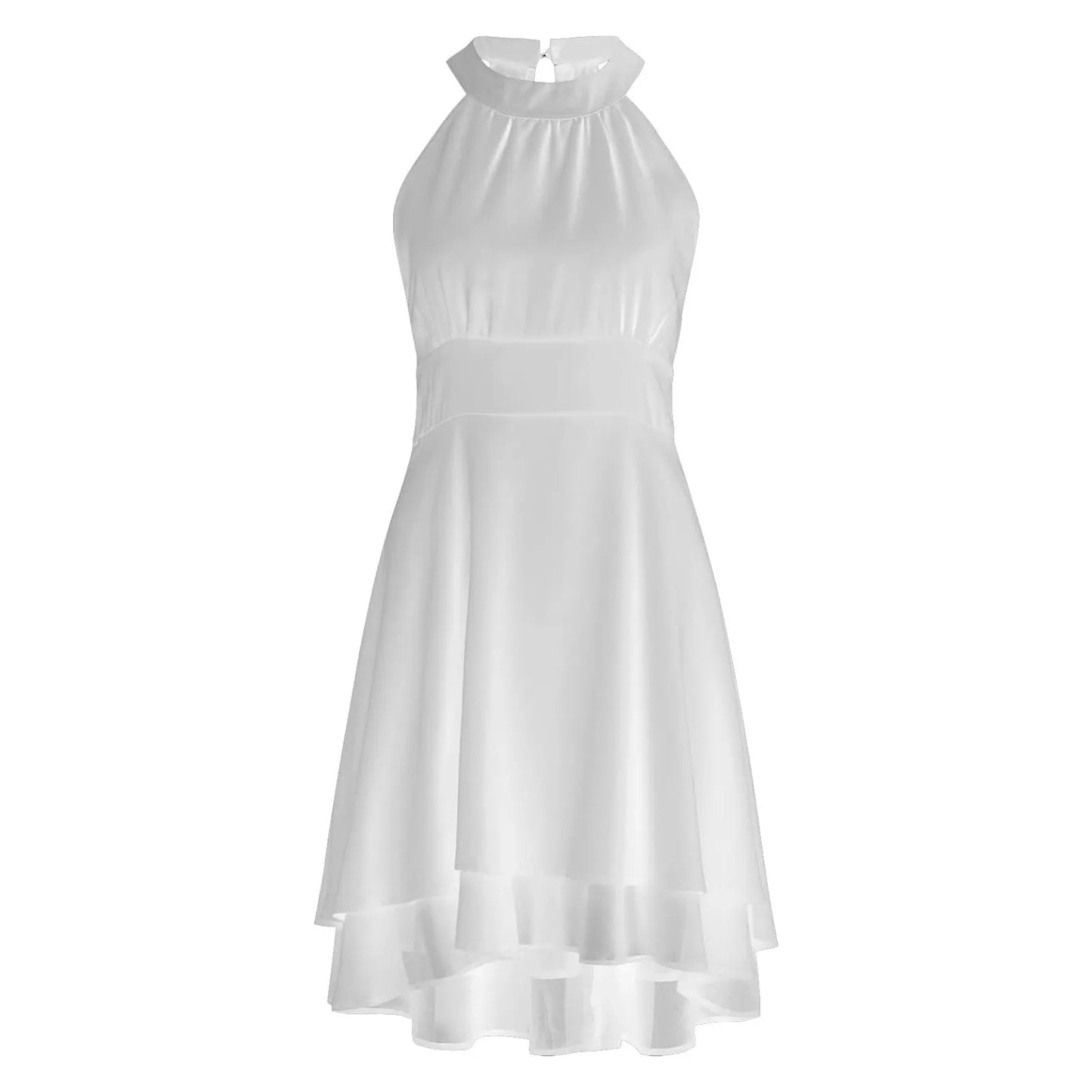 Women’s Chiffon Halter Dress – High Waist, Layered Sleeveless Design