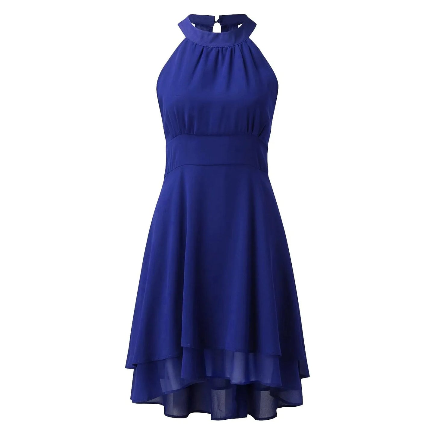 Women’s Chiffon Halter Dress – High Waist, Layered Sleeveless Design