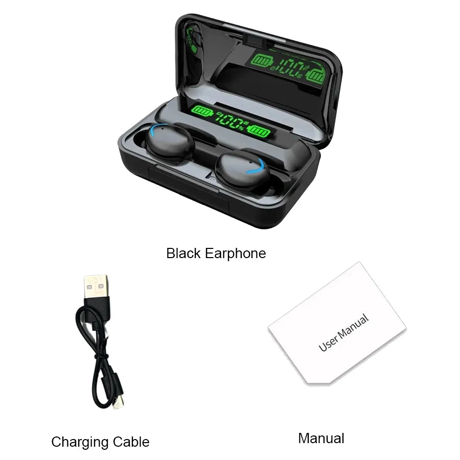 F9 Wireless Bluetooth Earbuds with Charging Case – Waterproof, LED Display