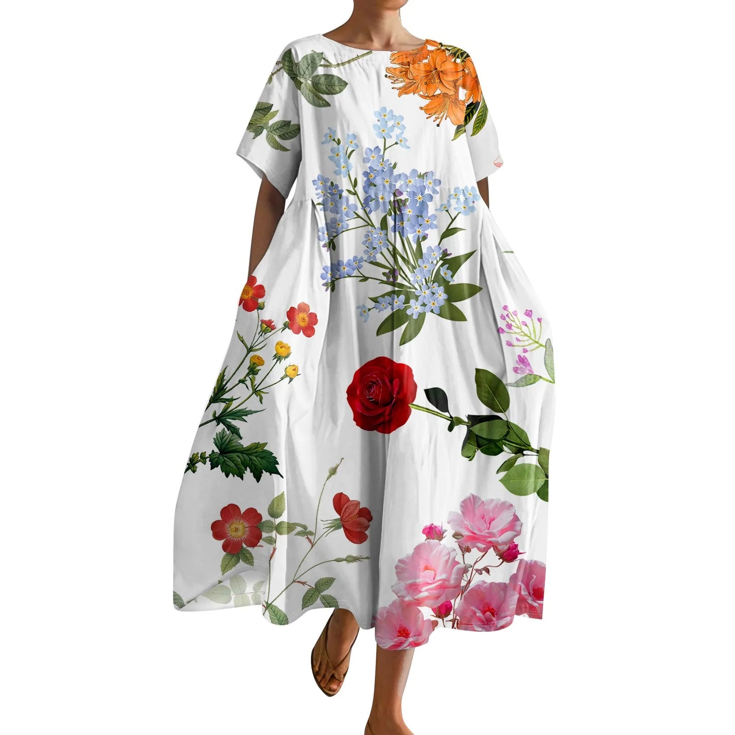 Plus Size Women’s Floral Printed Maxi Dress – Comfortable Beach or Casual Wear