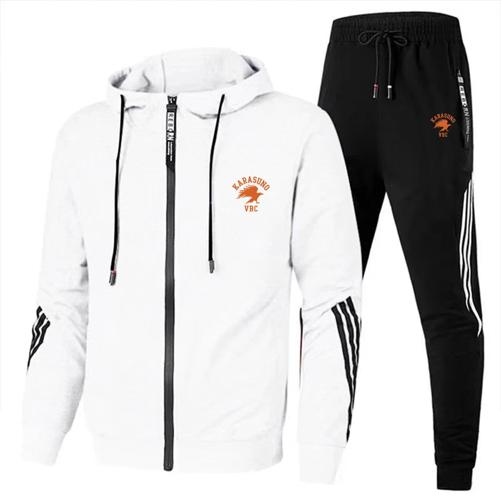 Men’s Casual Sportswear Set 2-Piece – Hooded Zip Jacket and Pants for Running, Fitness, Outdoor