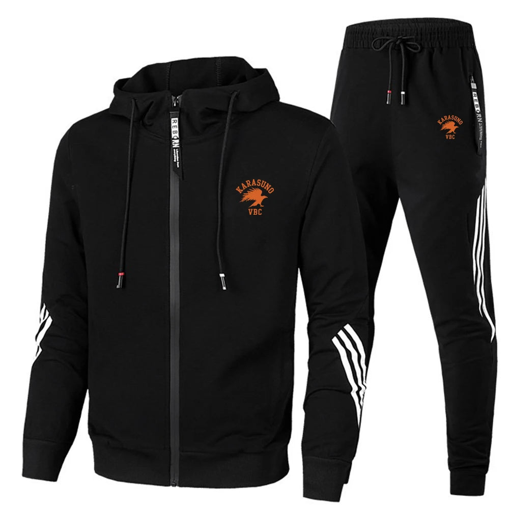 Men’s Casual Sportswear Set 2-Piece – Hooded Zip Jacket and Pants for Running, Fitness, Outdoor