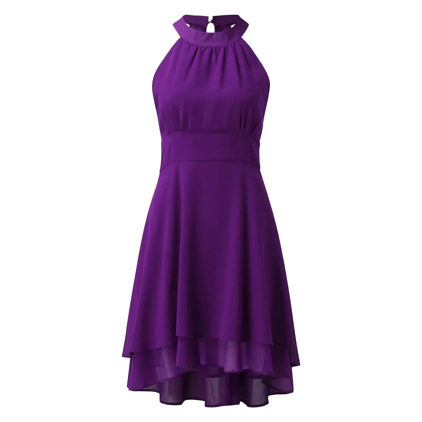 Women’s Chiffon Halter Dress – High Waist, Layered Sleeveless Design