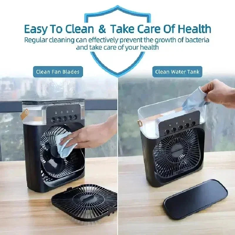 Portable 3-in-1 Mini Air Cooler – Fan, Humidifier, LED Light