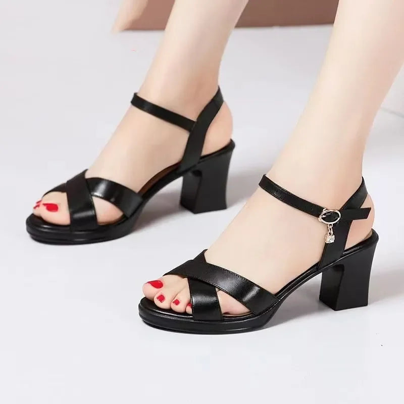 Women’s Patent Leather Peep Toe Heels – Classic Black Work Shoes