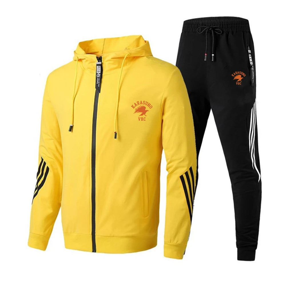 Men’s Casual Sportswear Set 2-Piece – Hooded Zip Jacket and Pants for Running, Fitness, Outdoor