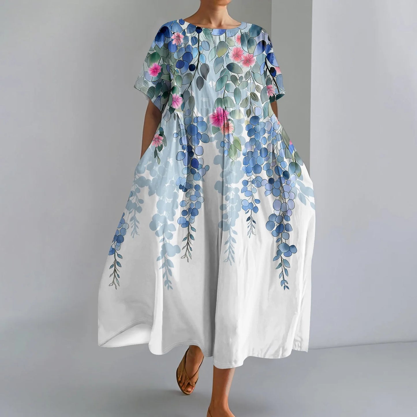 Plus Size Women’s Floral Printed Maxi Dress – Comfortable Beach or Casual Wear