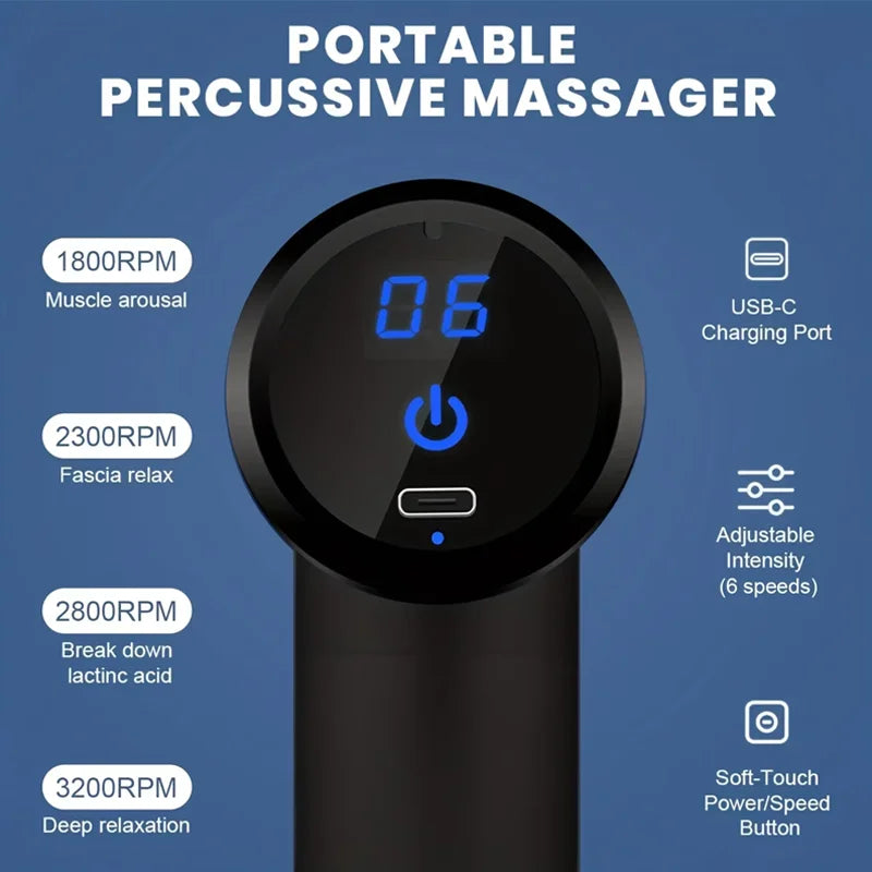 Mini<Portable muscle massage gun with deep tissue effect.