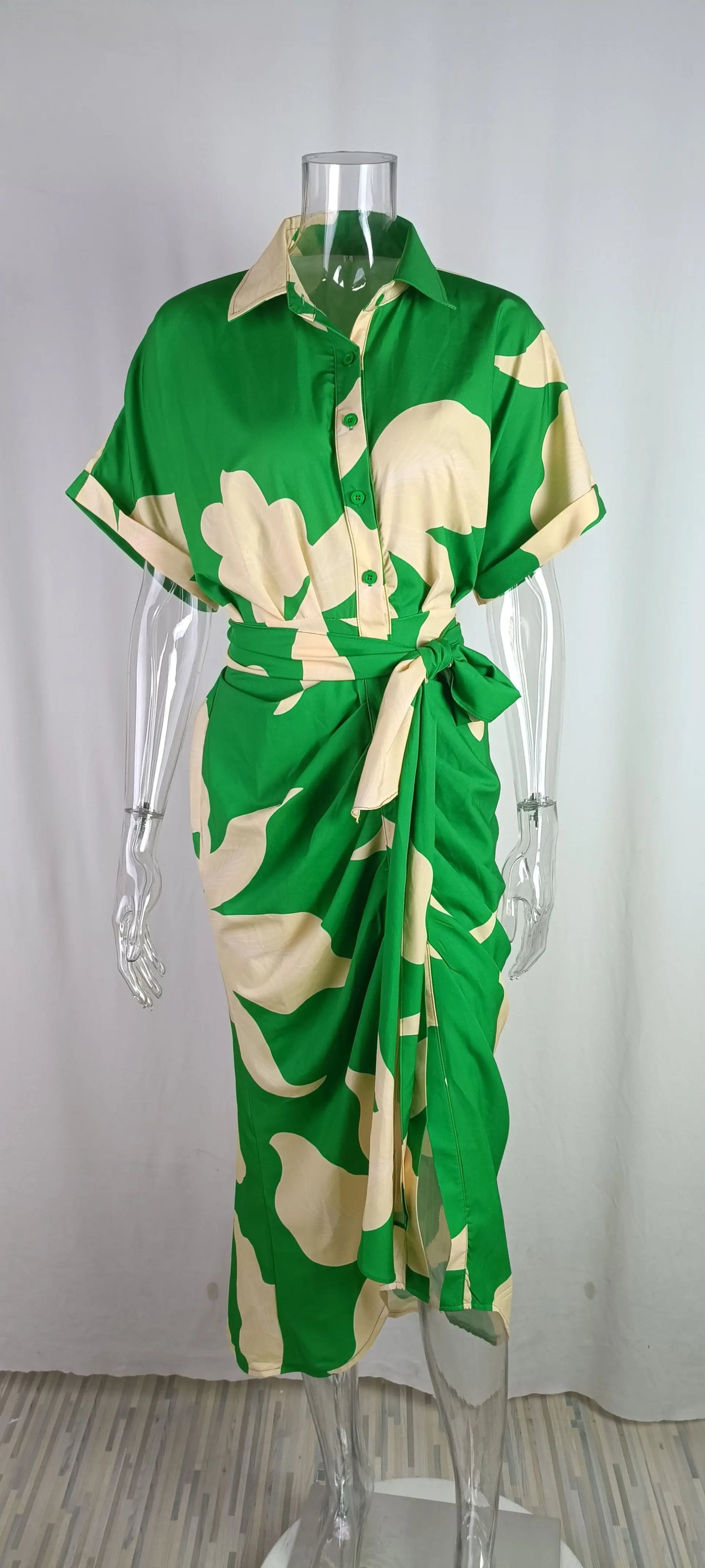 Elegant Floral Maxi Dress – Women’s Short Sleeve, High Waist Design