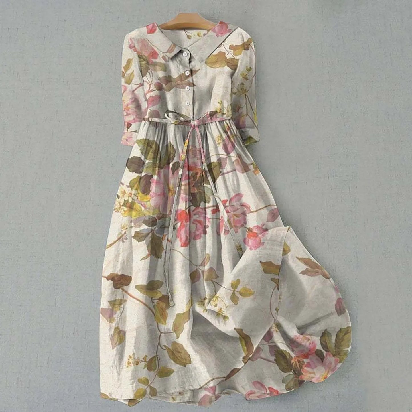 Elegant Midi Dress for Women – Long Sleeve Floral Dress for Spring, Autumn & Winter