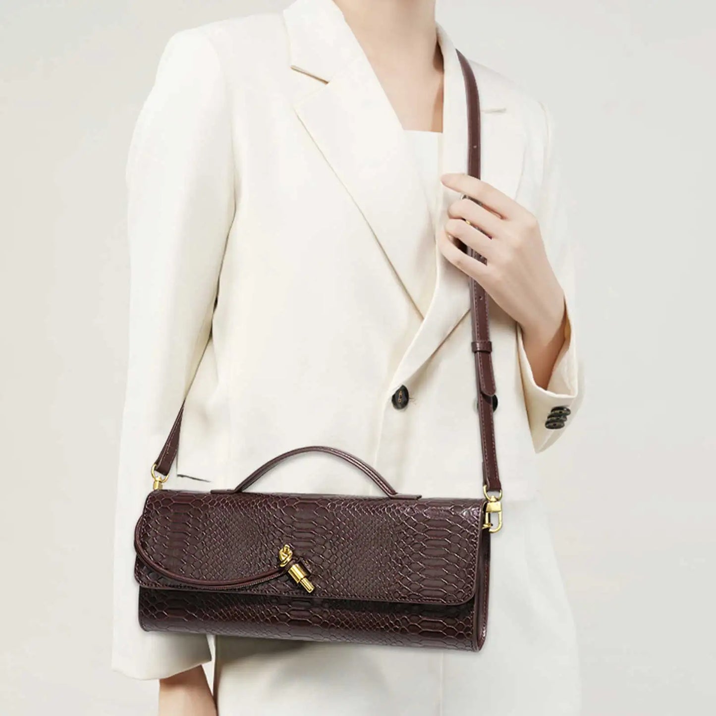 Stone Texture PU Leather Top-Handle Bag – Crossbody Style for Women