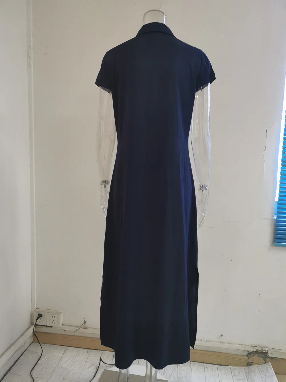 Long Denim Shirt Dress for Women with Pockets and Swing Hem