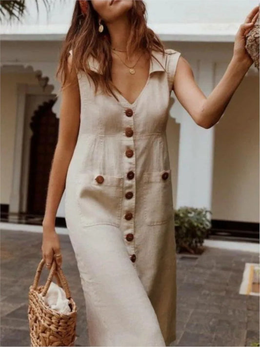 Women’s Sleeveless Beach Dress – Loose Fit, Casual Holiday Style